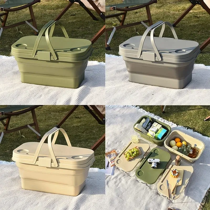 3 in 1 Foldable Collapsible Camping Hand Basket Picnic Basket  Bag Covertable to a Table