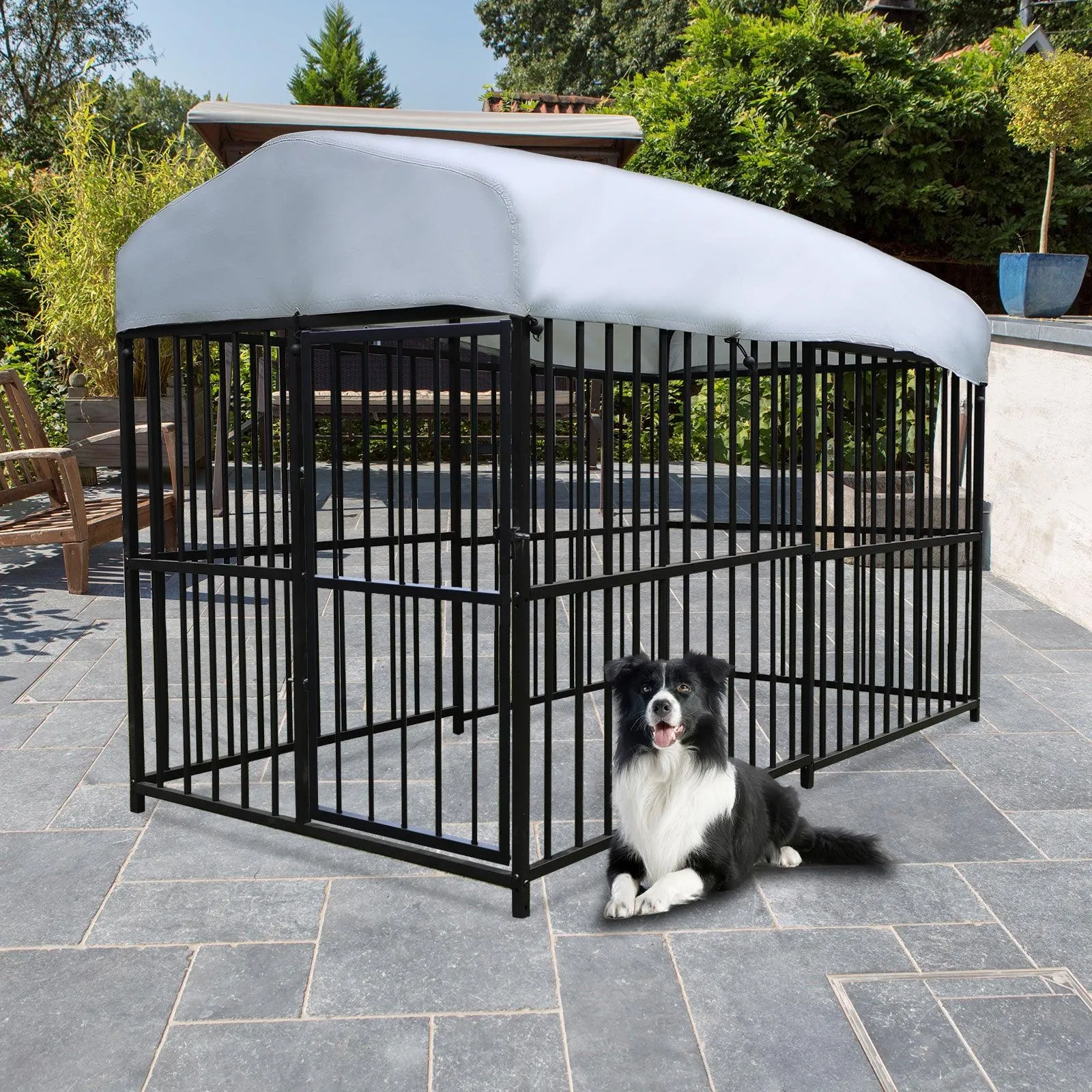 7.8'x4'x5' Large Dog Outdoor Kennel Pet Playpen with Waterproof Cover and Secure Lock, Black