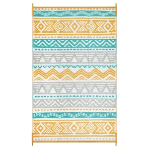 Amoret Waterproof Reversible Colorful Blue/Yellow Outdoor Rug