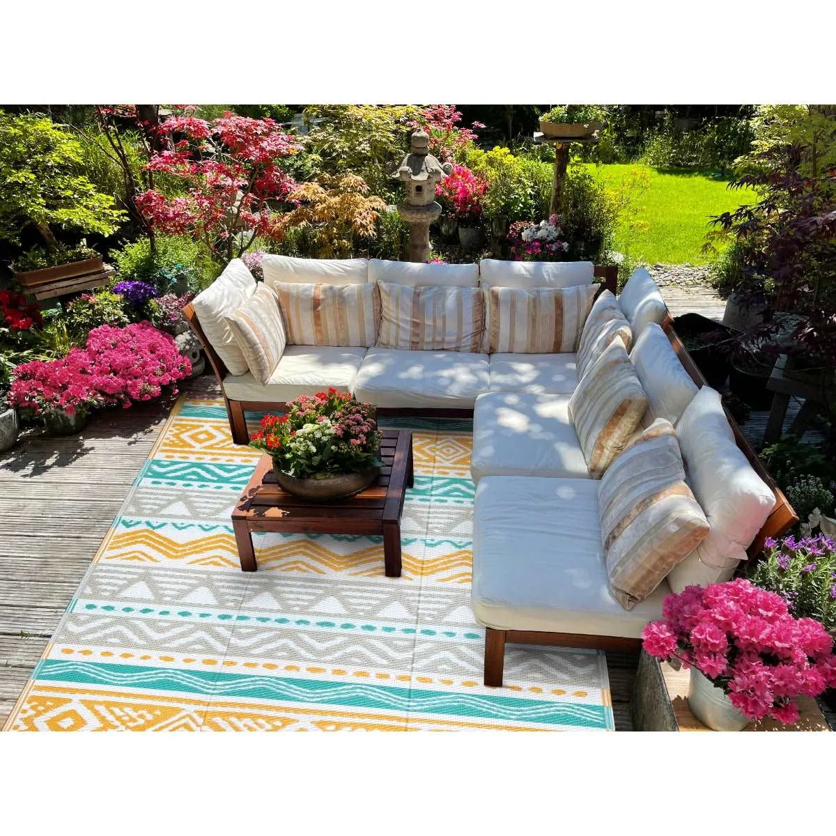 Amoret Waterproof Reversible Colorful Blue/Yellow Outdoor Rug