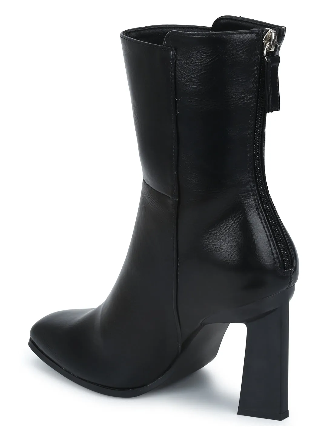 Black Pu Zipper Ankle Length Boots