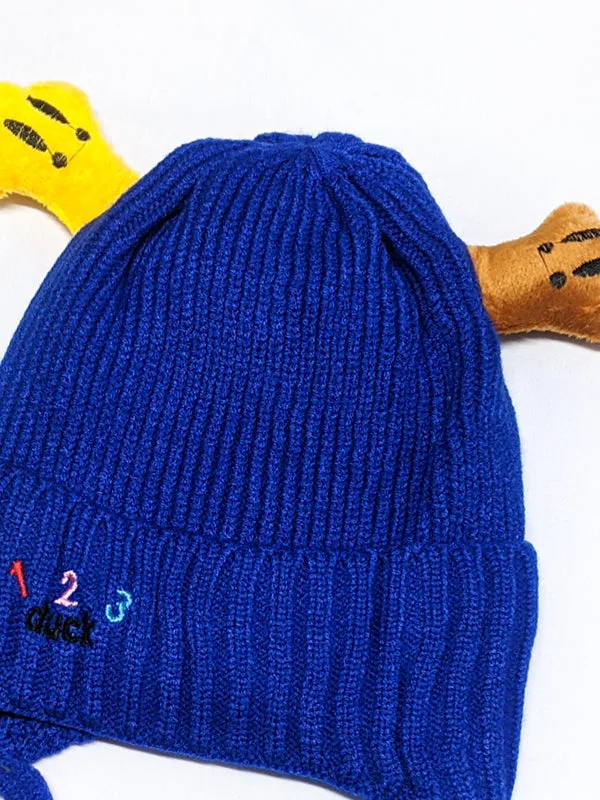 Blue Beanie Winter Caps For Kids/Unisex Winter Hat/Warm Knitted Beanie for Kids KWC14