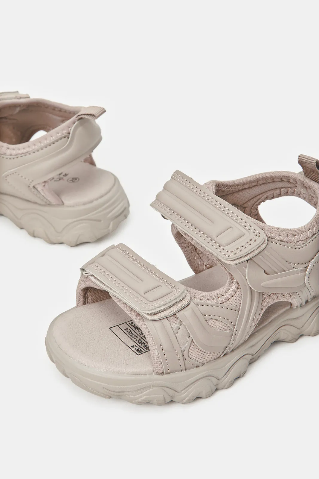 Boys Beige Material Block Trekker Sandal