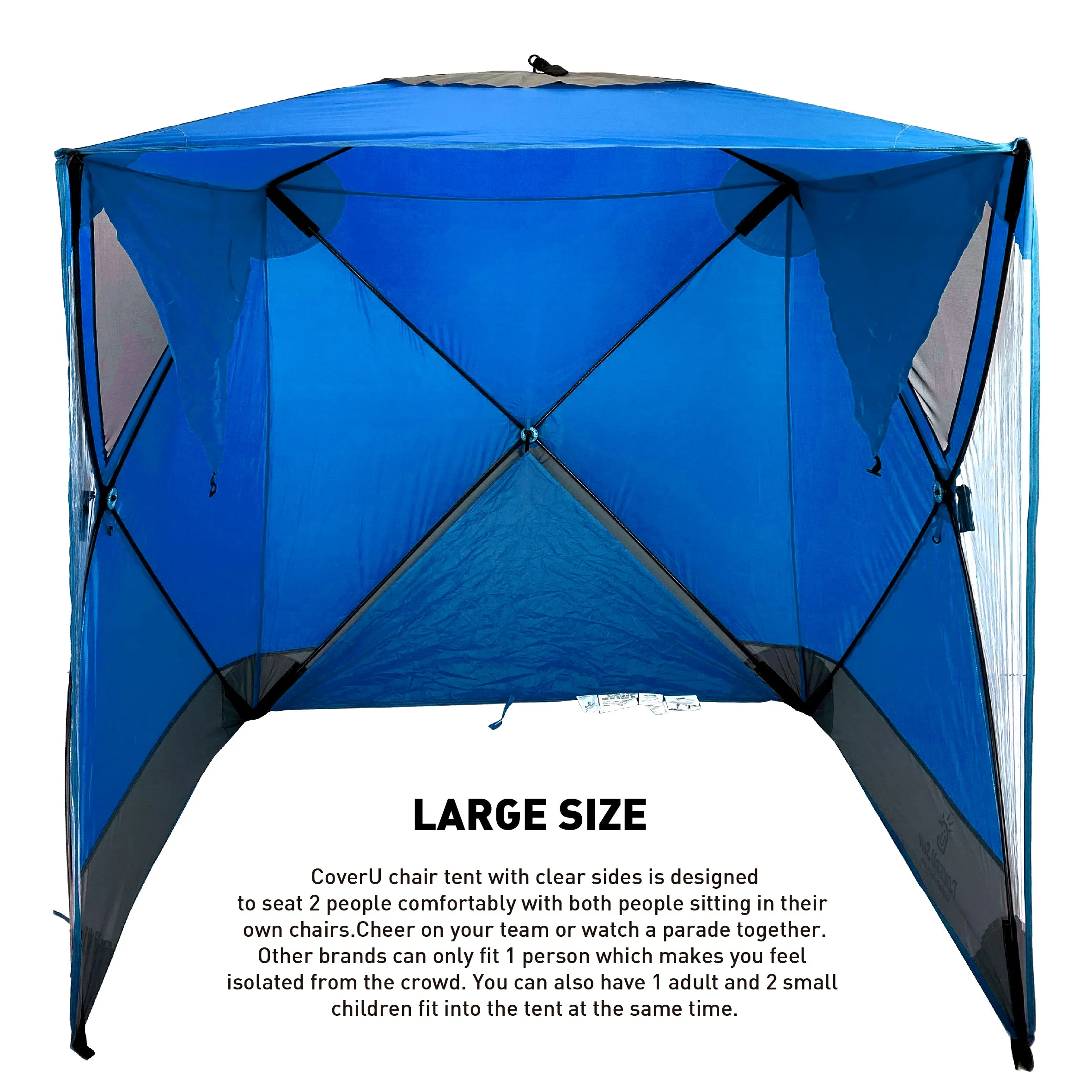 CoverU Sports Tent Pod SUN Protection – Pop Up 2 Person Hot Climate Canopy Shelter – Patent Pending - BLUE