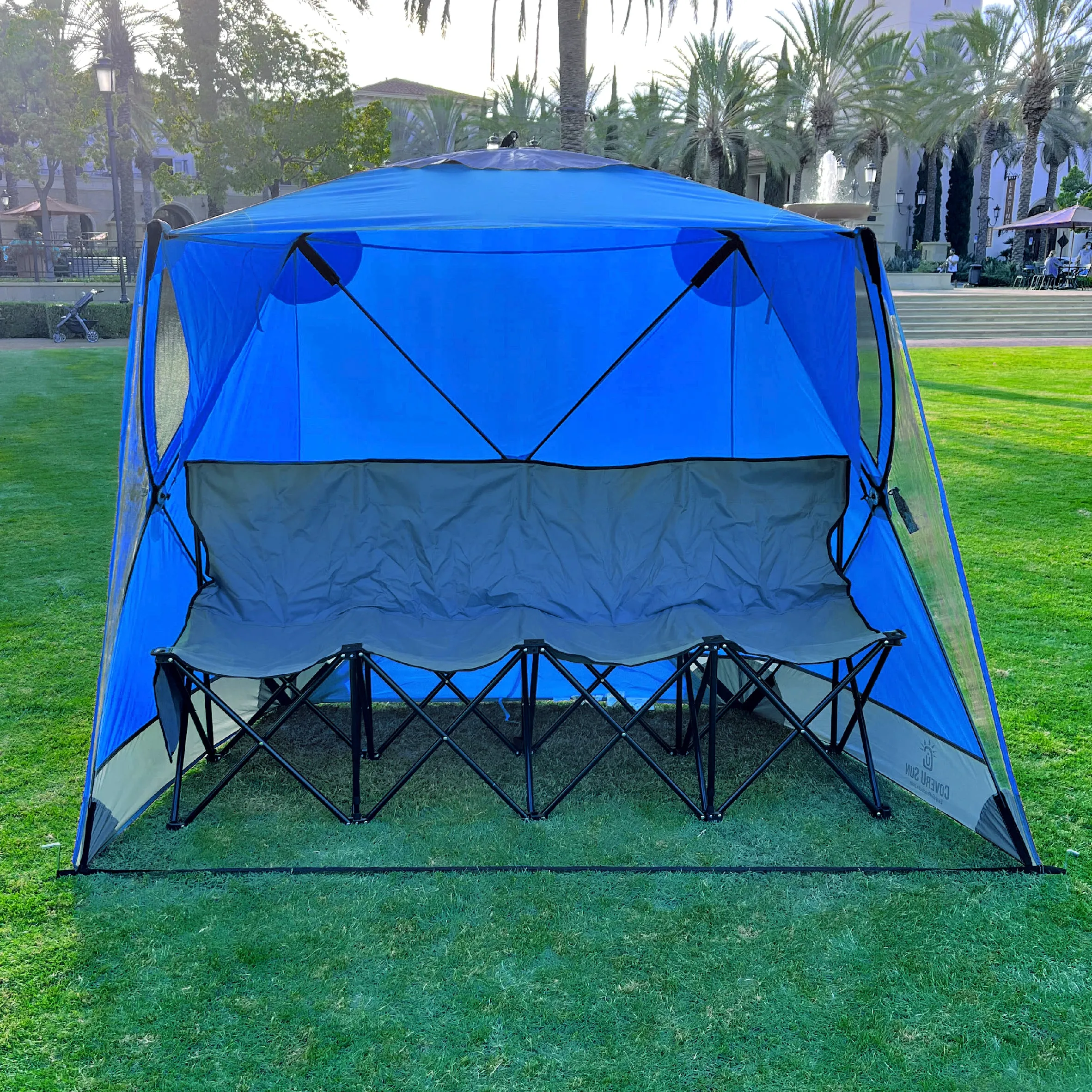 CoverU Sports Tent Pod SUN Protection – Pop Up 2 Person Hot Climate Canopy Shelter – Patent Pending - BLUE