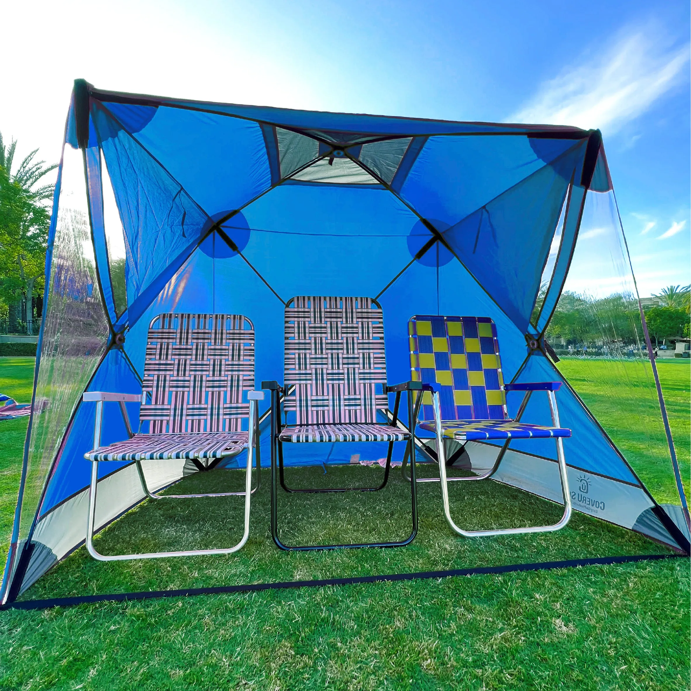 CoverU Sports Tent Pod SUN Protection – Pop Up 2 Person Hot Climate Canopy Shelter – Patent Pending - BLUE