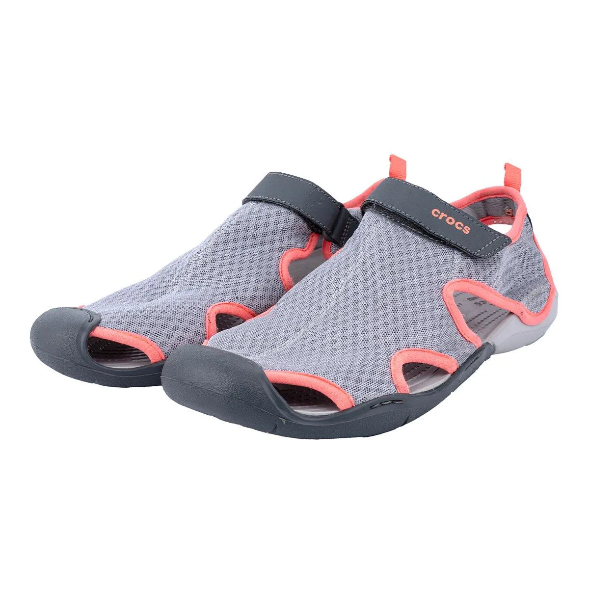 Crocs Swiftwater Deck Sandals Mesh Fabric Grey Colour For Women