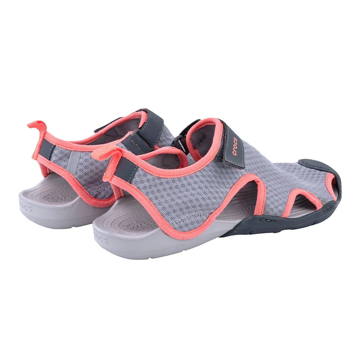 Crocs Swiftwater Deck Sandals Mesh Fabric Grey Colour For Women