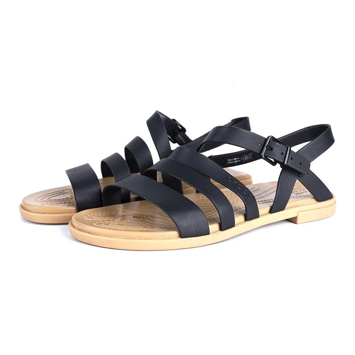 Crocs Tulum Strap Flat Sandals Rubber Black Colour For Women