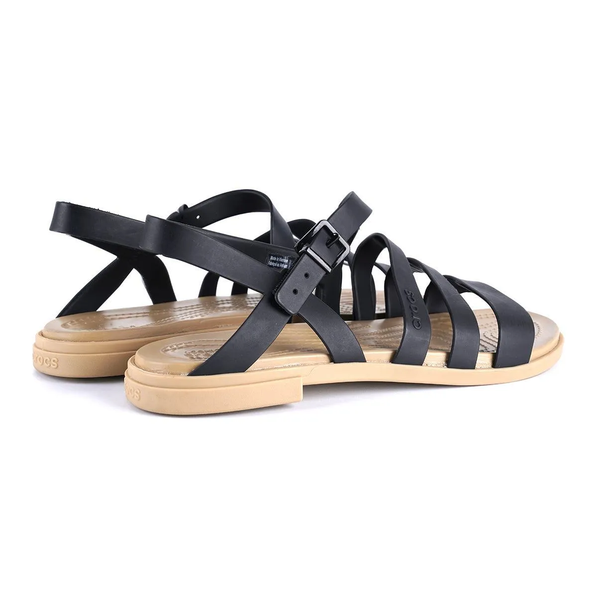 Crocs Tulum Strap Flat Sandals Rubber Black Colour For Women