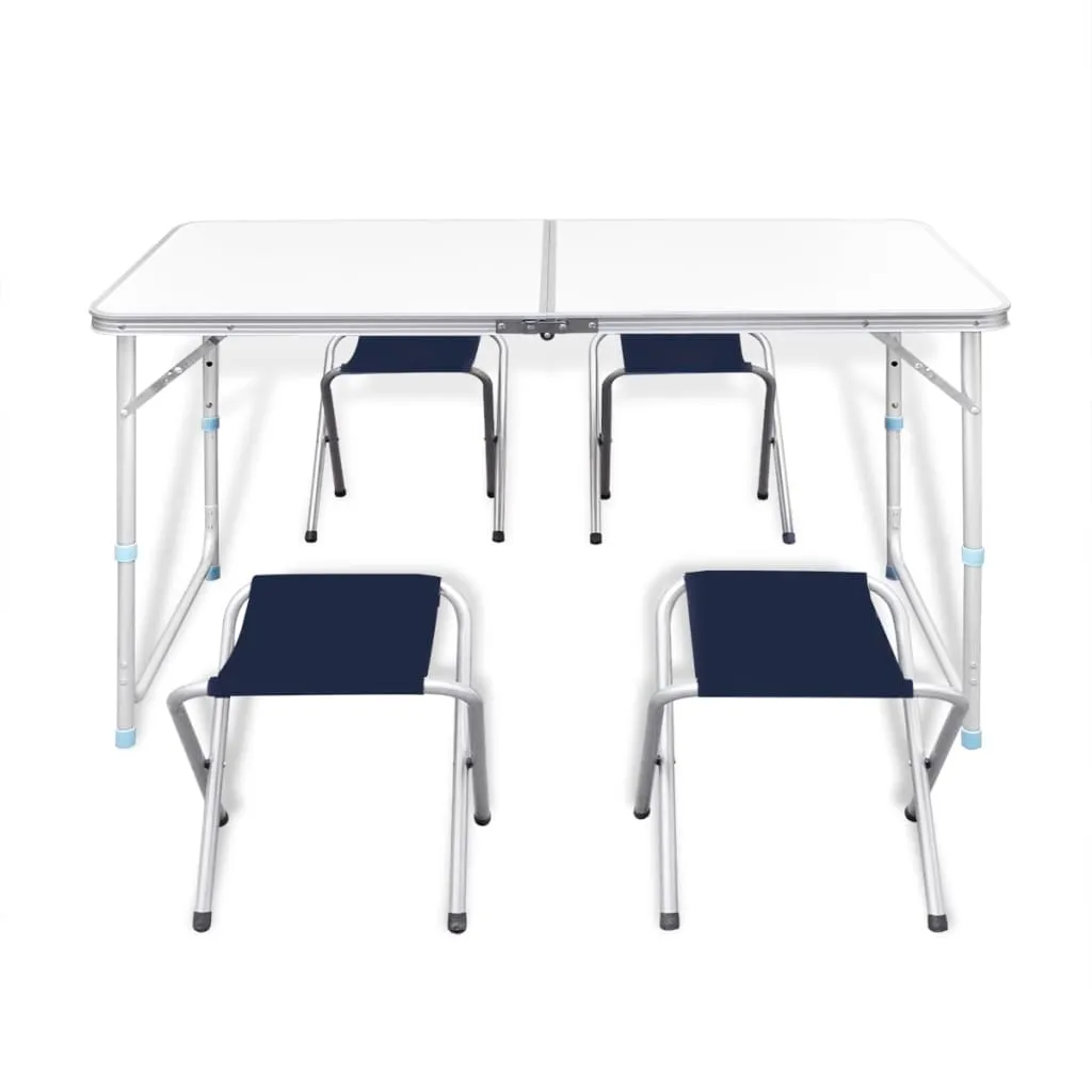 Foldable Camping Table Set with 4 Stools Height Adjustable 120x60cm