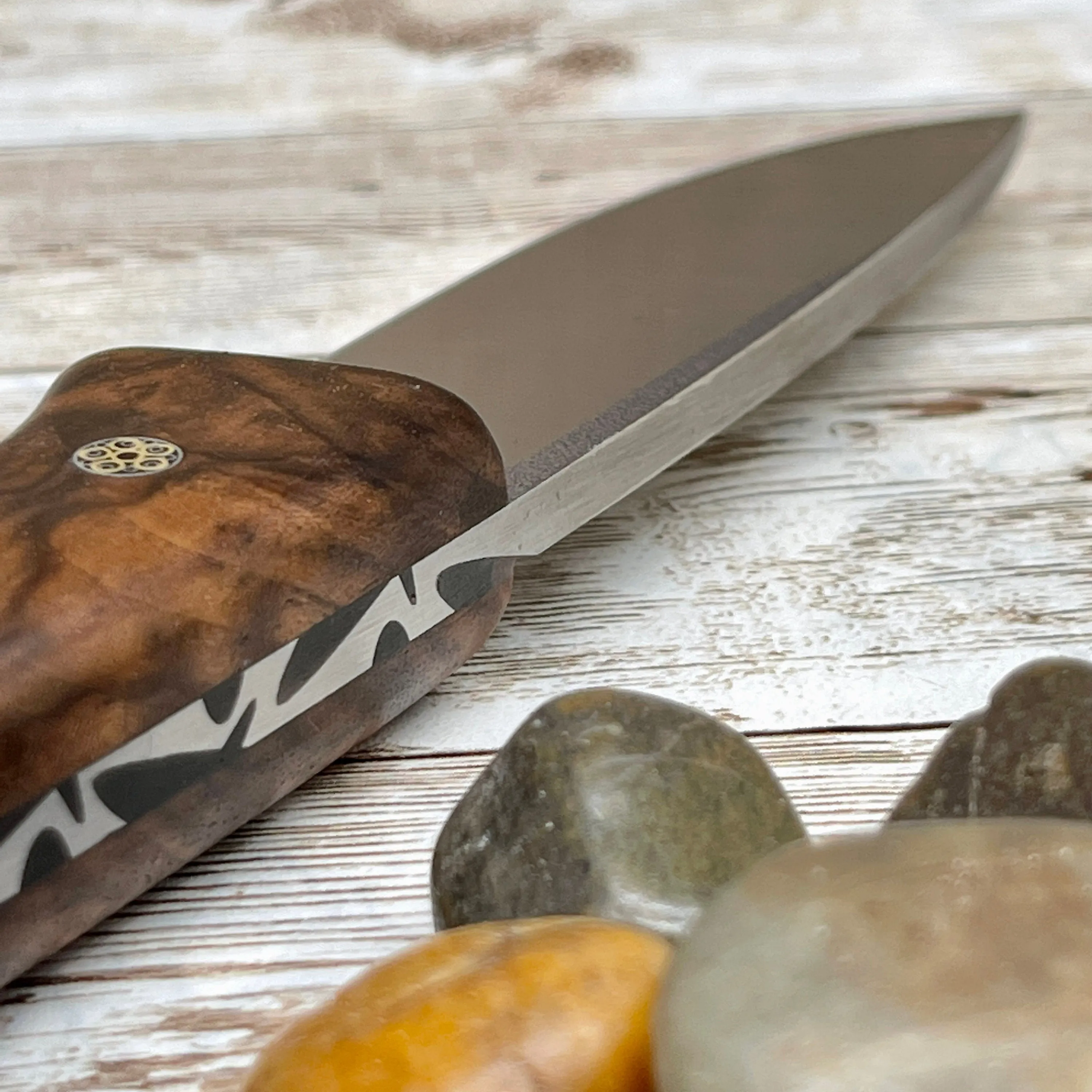 Full Tang Scandi Bohler N690 Steel Bushcraft Knife with Walnut Wood Handle and Leather Sheath Opt. Magnesium Fire Starter Camping Knife