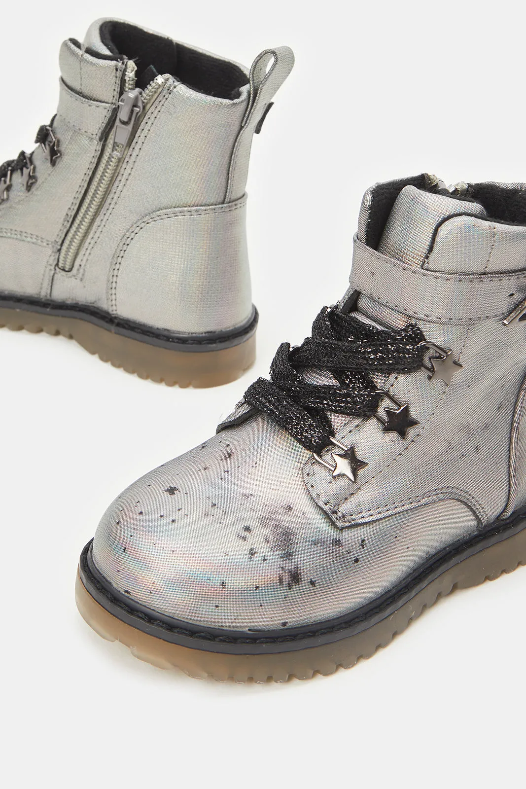 Girls Grey Lace-Up Chukka Boots