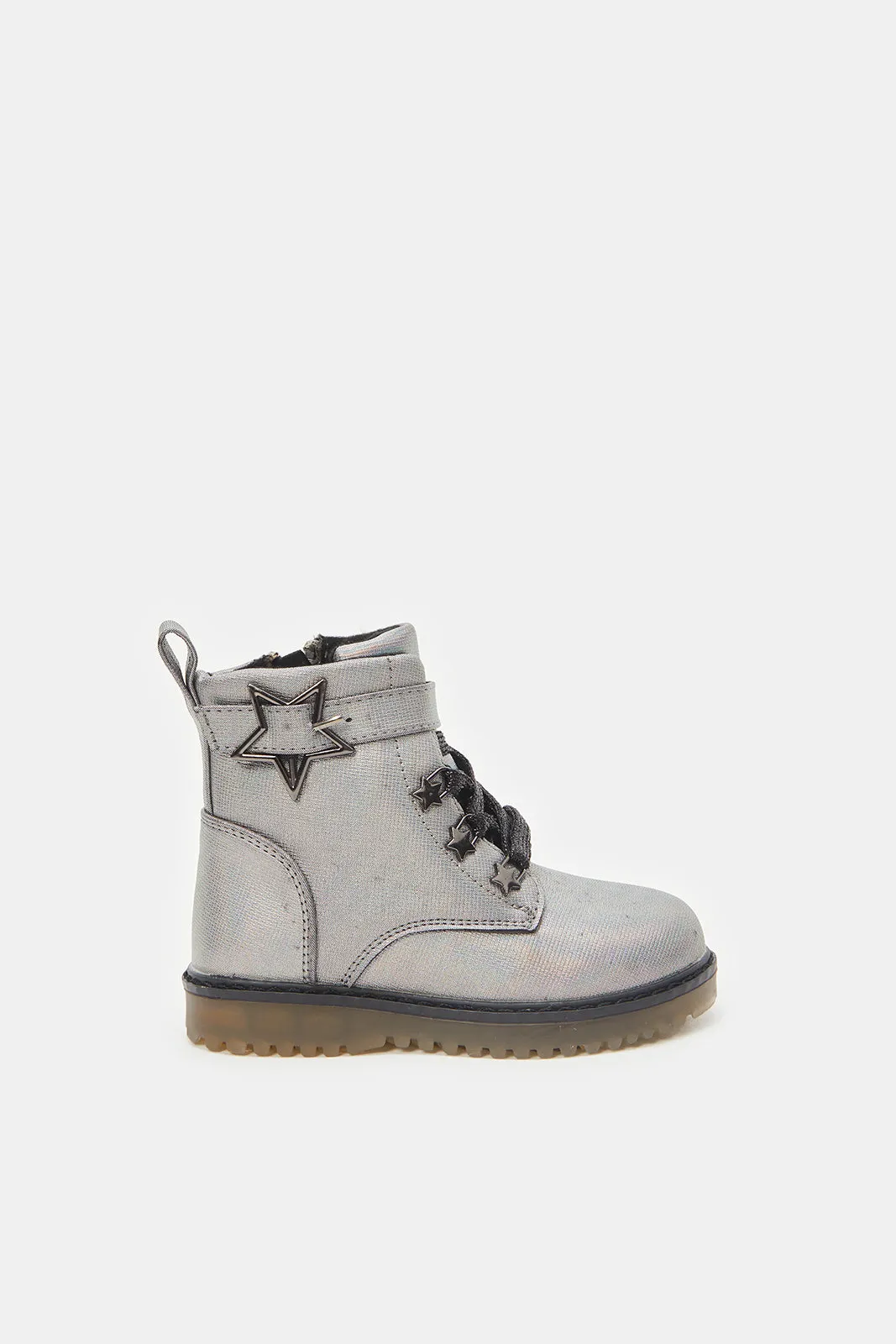 Girls Grey Lace-Up Chukka Boots