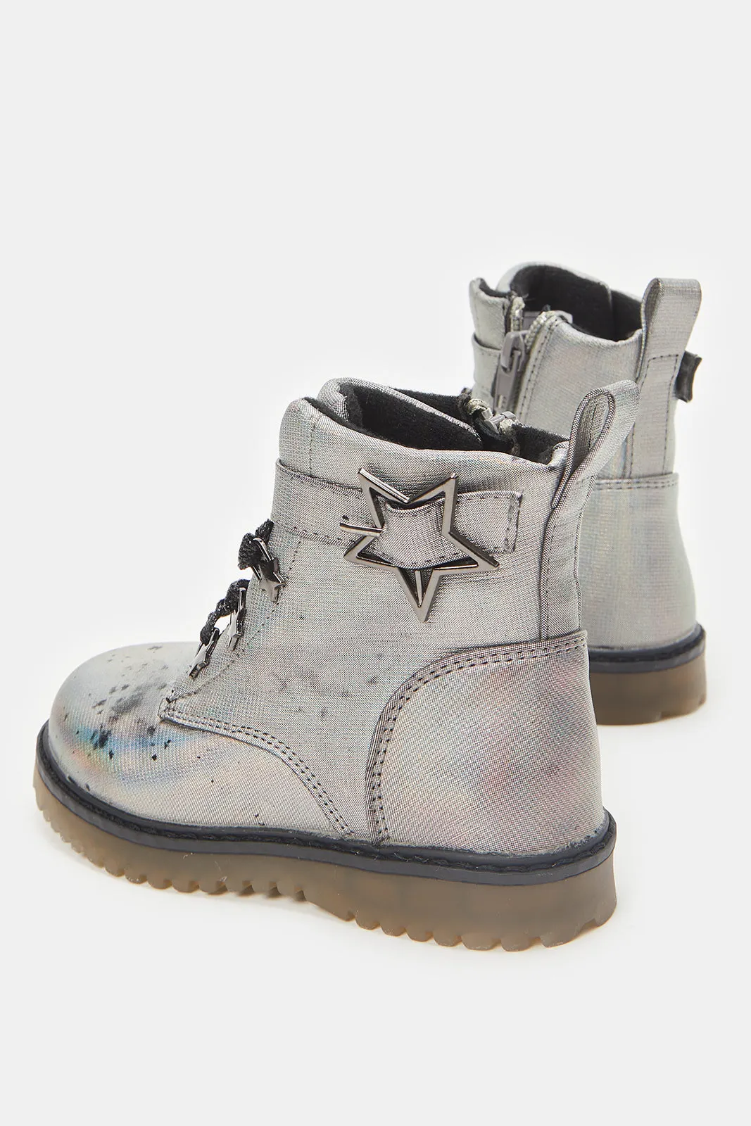 Girls Grey Lace-Up Chukka Boots