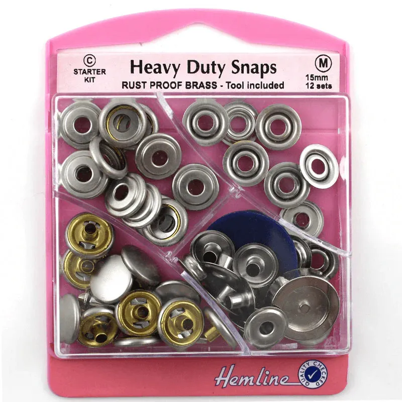 Hemline Heavy Duty Snaps With Tool Nickel - 15mm - Set of 12