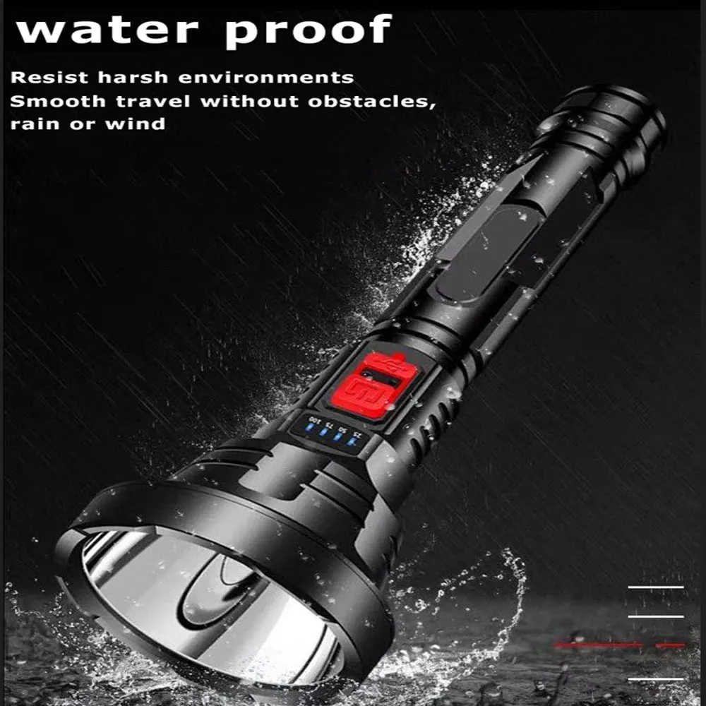 High brightness LED flashlight USB rechargeable Camping Household outdoor long-range waterproof light with flash power display