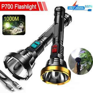 High brightness LED flashlight USB rechargeable Camping Household outdoor long-range waterproof light with flash power display