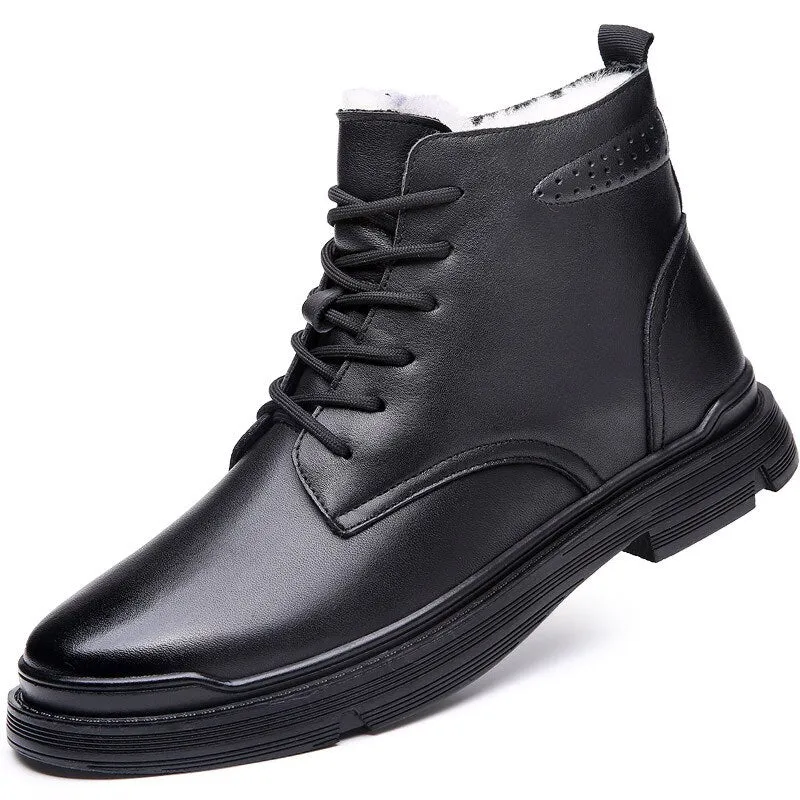 Hnzxzm Autumn Winter Shoes Men Genuine Leather Boots Black Warm Plush Cold Winter Mens Ankle Boots Leather Male Footwear A4875