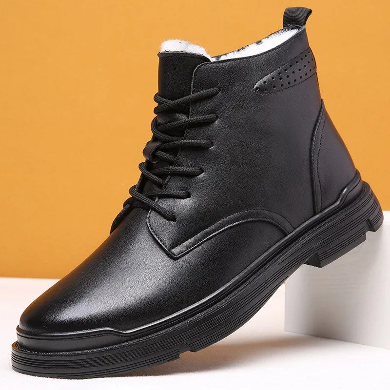 Hnzxzm Autumn Winter Shoes Men Genuine Leather Boots Black Warm Plush Cold Winter Mens Ankle Boots Leather Male Footwear A4875