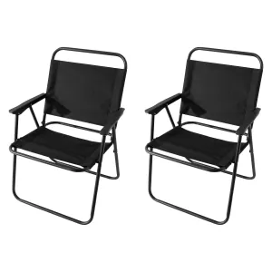 Kuber Industries (Set of 2) Portable & Foldable Chair for Travelling - Small Camping Cloth Kurchi for Outdoor Beach & Home Aram - Black