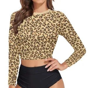 Leopard On Long Sleeve Bikini Top