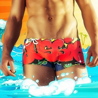 Men's Beach Print Quick Dry Boxer Swim Trunks