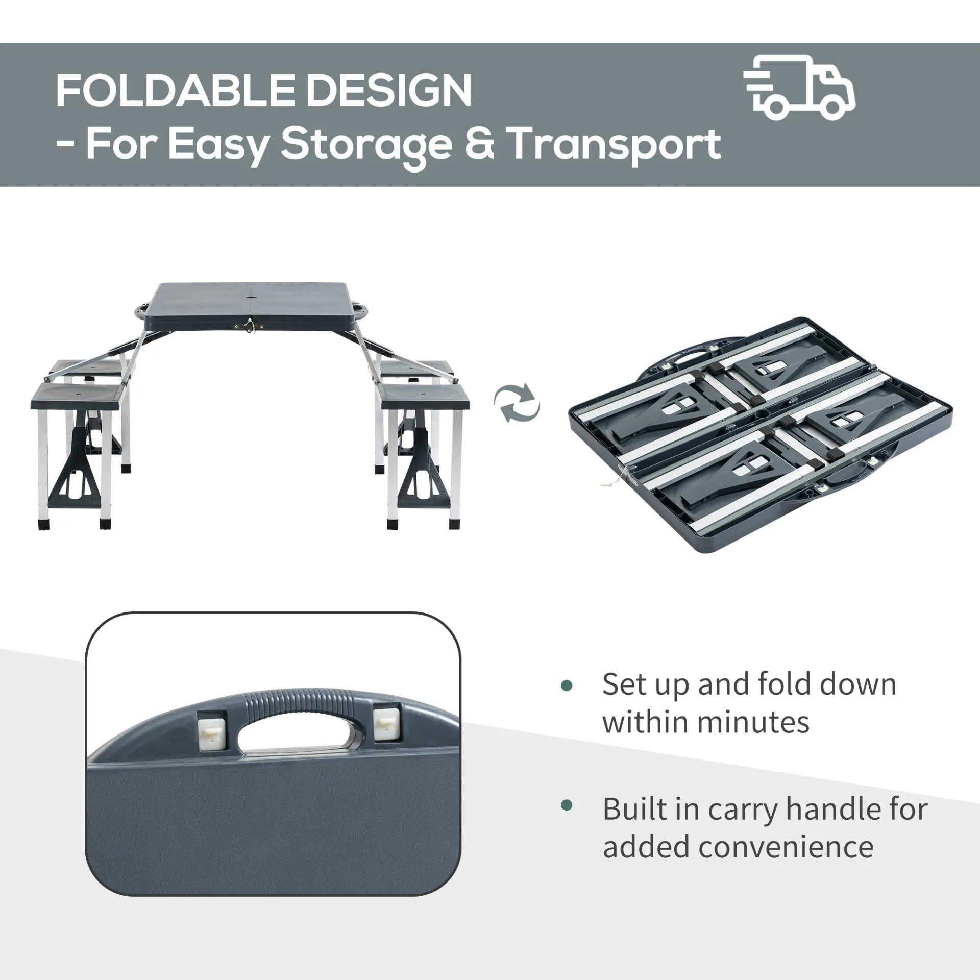 Outsunny Folding Picnic Table and Chair Set Portable Camping Hiking Dining Furniture with Four Chairs