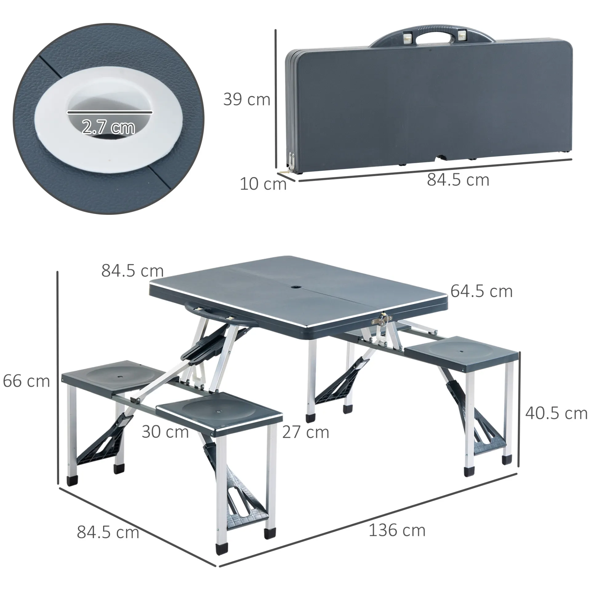 Outsunny Folding Picnic Table and Chair Set Portable Camping Hiking Dining Furniture with Four Chairs