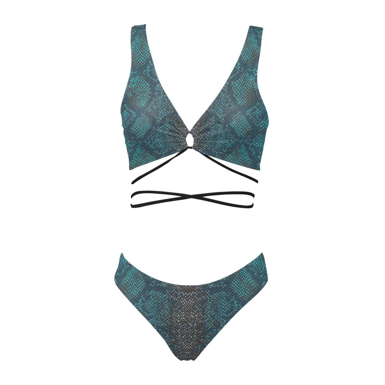 robins egg gradient snakeskin print 2a Cross String Bikini Set (Model S29)