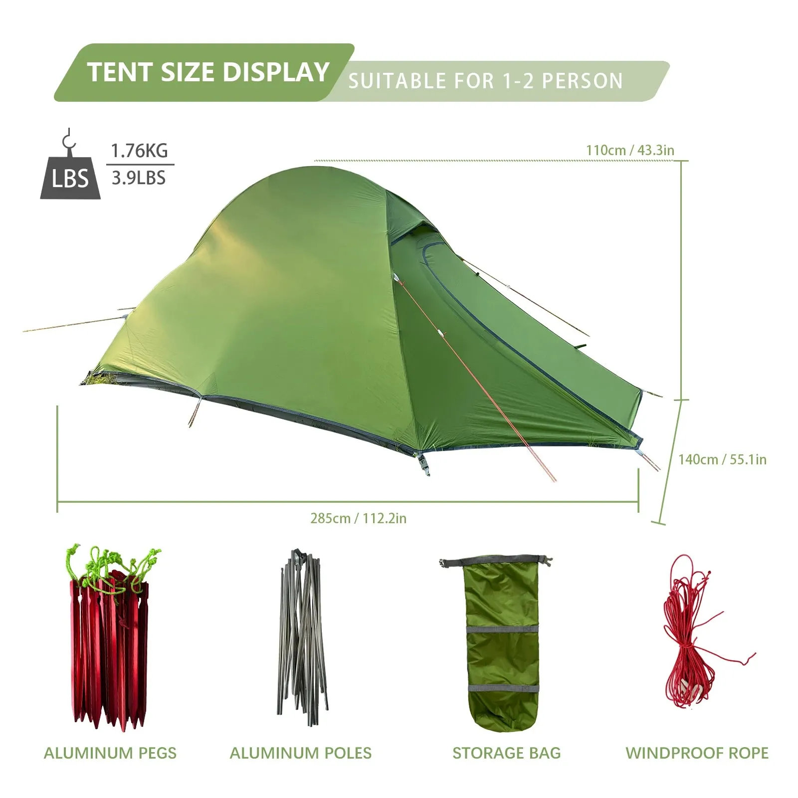 Ultralight 20D Tent Outdoor Camping Tent for 1-2 Person Double Y Fish Ridge Design Tent Waterproof Windproof Camping Tent