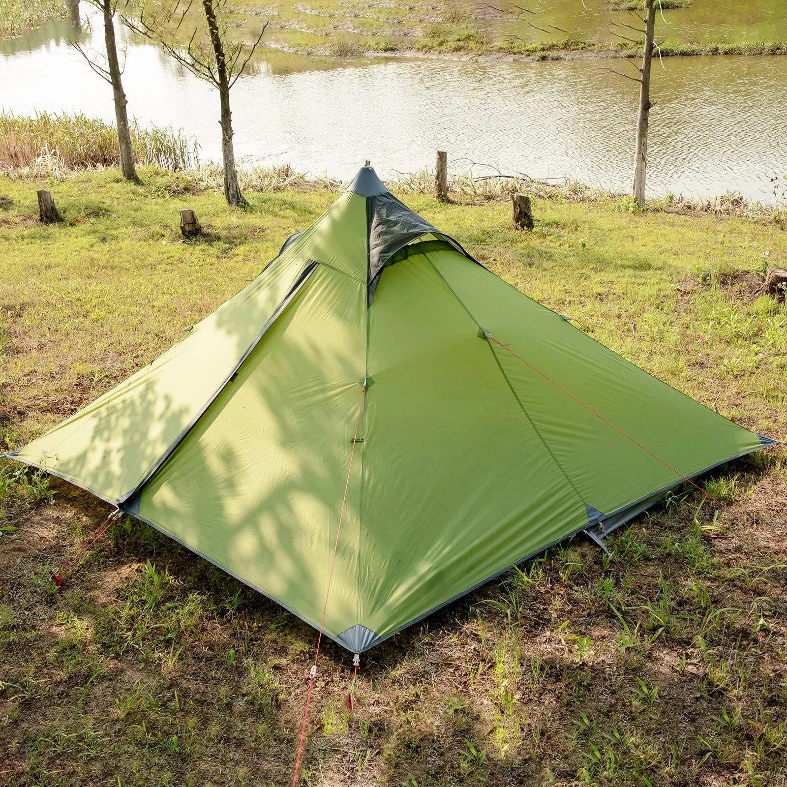 Ultralight Pyramid Tent for 1-2 Persons 20D Camping Tent Waterproof Tent with Breathable Mesh Inner Outdoor Hiking Travel Tent