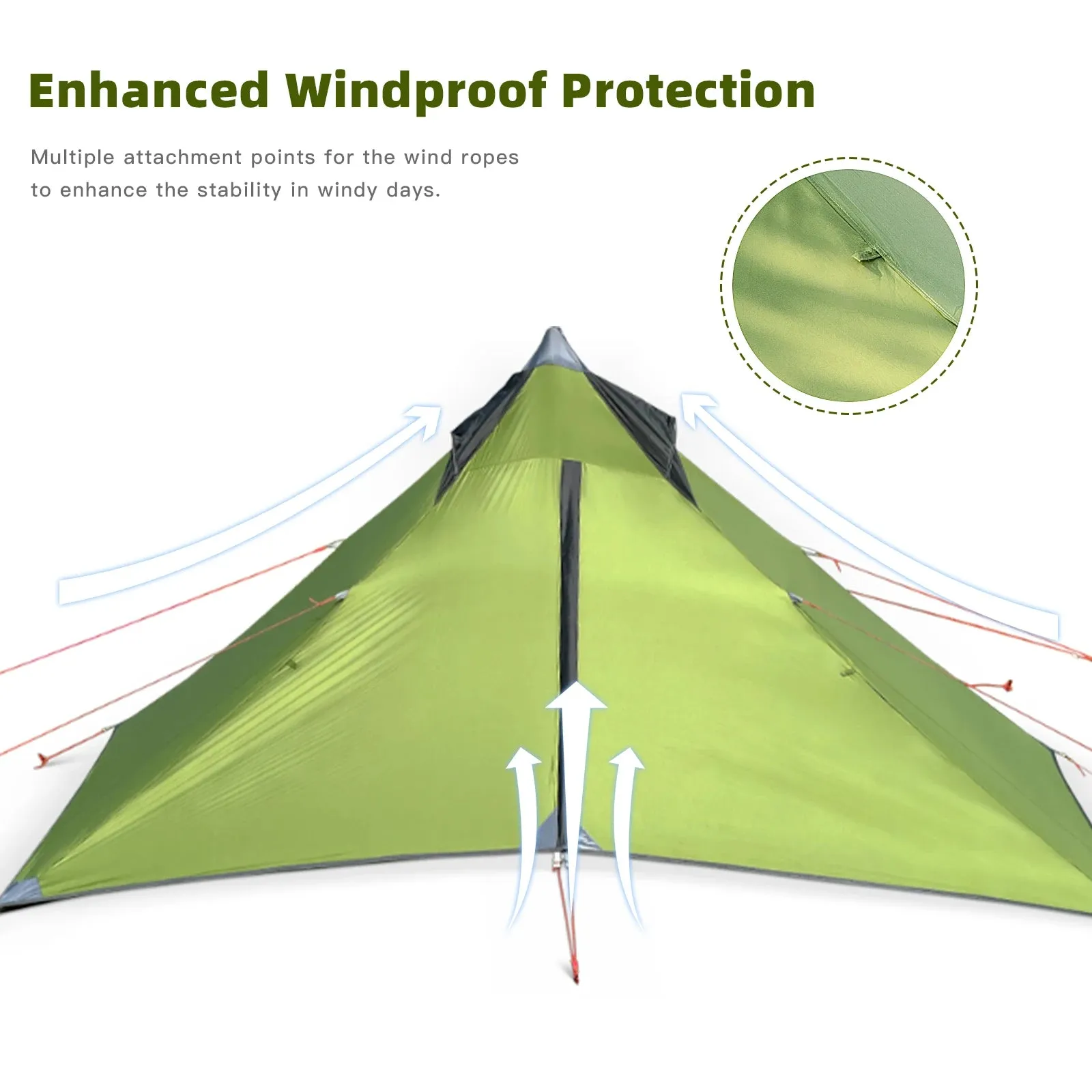 Ultralight Pyramid Tent for 1-2 Persons 20D Camping Tent Waterproof Tent with Breathable Mesh Inner Outdoor Hiking Travel Tent