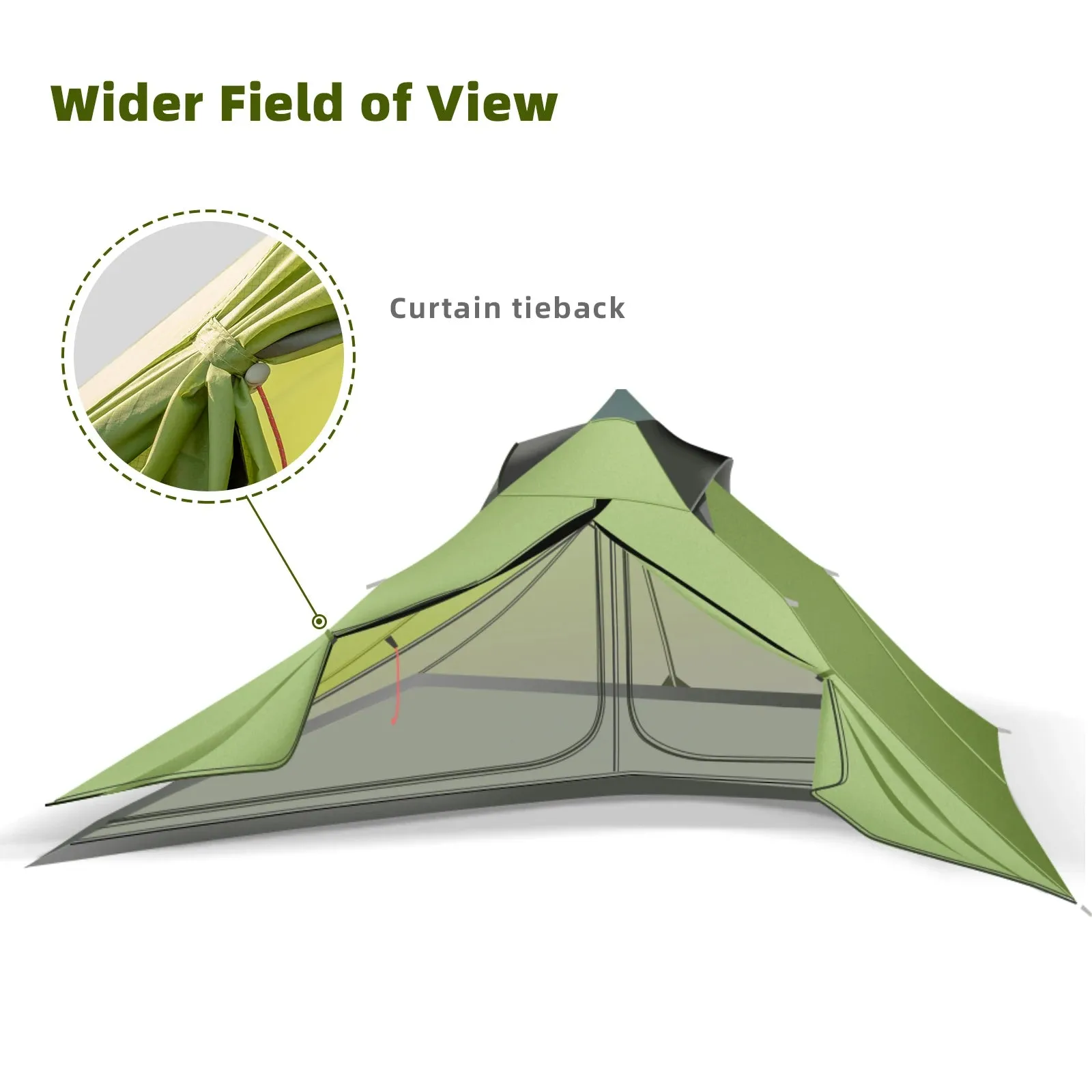 Ultralight Pyramid Tent for 1-2 Persons 20D Camping Tent Waterproof Tent with Breathable Mesh Inner Outdoor Hiking Travel Tent