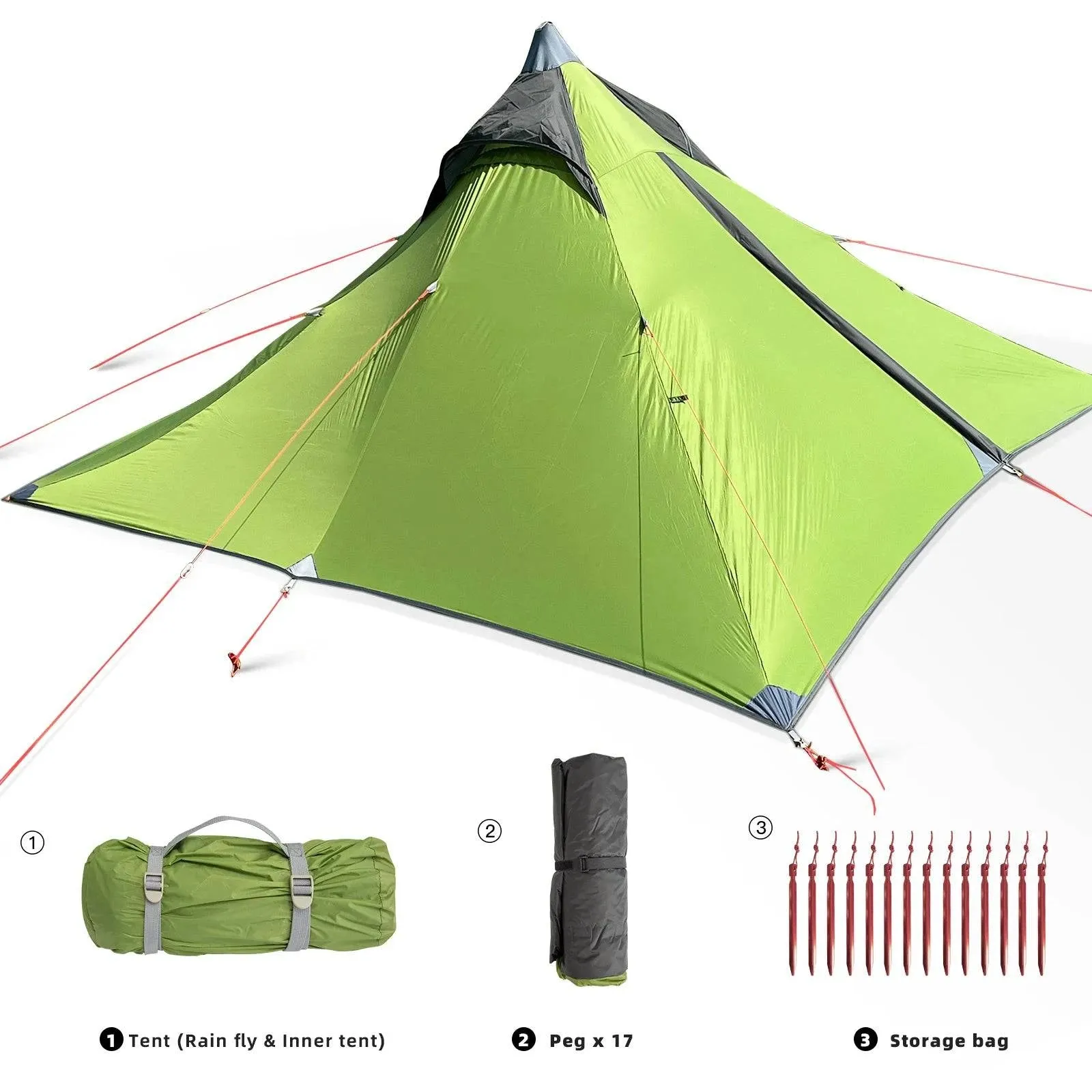 Ultralight Pyramid Tent for 1-2 Persons 20D Camping Tent Waterproof Tent with Breathable Mesh Inner Outdoor Hiking Travel Tent